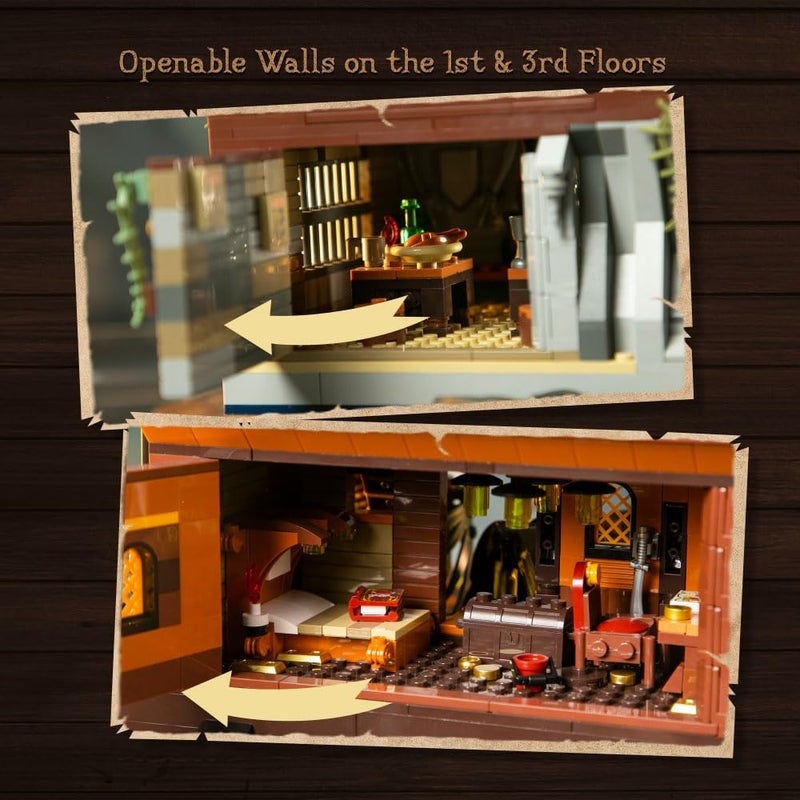 PANTASY Pirate Pub Building Kit â€“ Modular Shipwreck Tavern Architecture Deck with Terrace Bar, Rum Bottle & Pirate Figures â€“ Creative Nautical Display Set for Adults and Collectors - Image 4