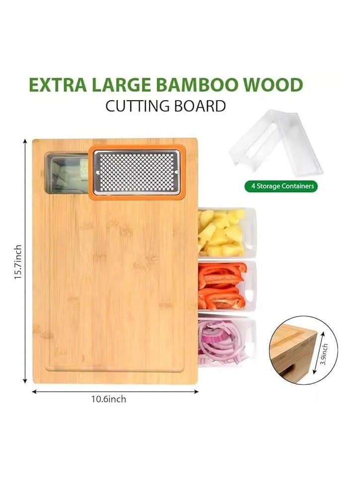 PROMASS Bamboo Cutting Boards with 4 Containers, 4 Graters, 1 Phone Holder - Image 3