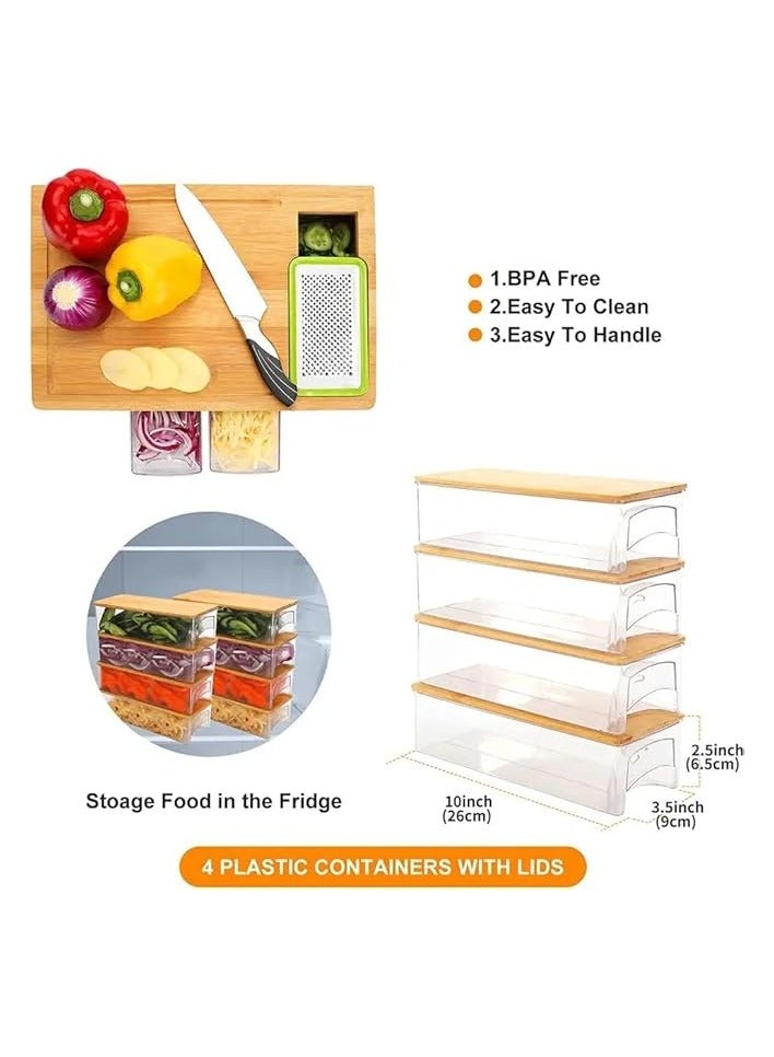 PROMASS Bamboo Cutting Boards with 4 Containers, 4 Graters, 1 Phone Holder - Image 4