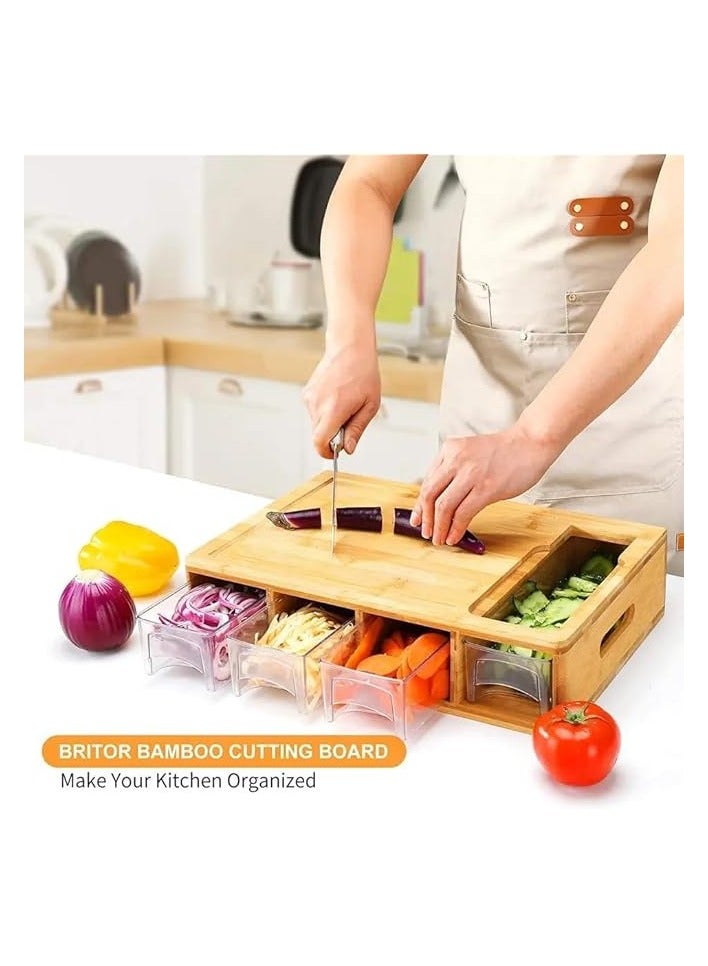 PROMASS Bamboo Cutting Boards with 4 Containers, 4 Graters, 1 Phone Holder - Image 5