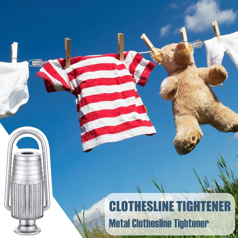 Sosation 2 Pcs Clothesline Rope Tightener Metal Clothesline Pulley Heavy Duty Aluminum Clothes Line Tensioners for Pulleys and Fixed Clothes Household Supplies - Image 2