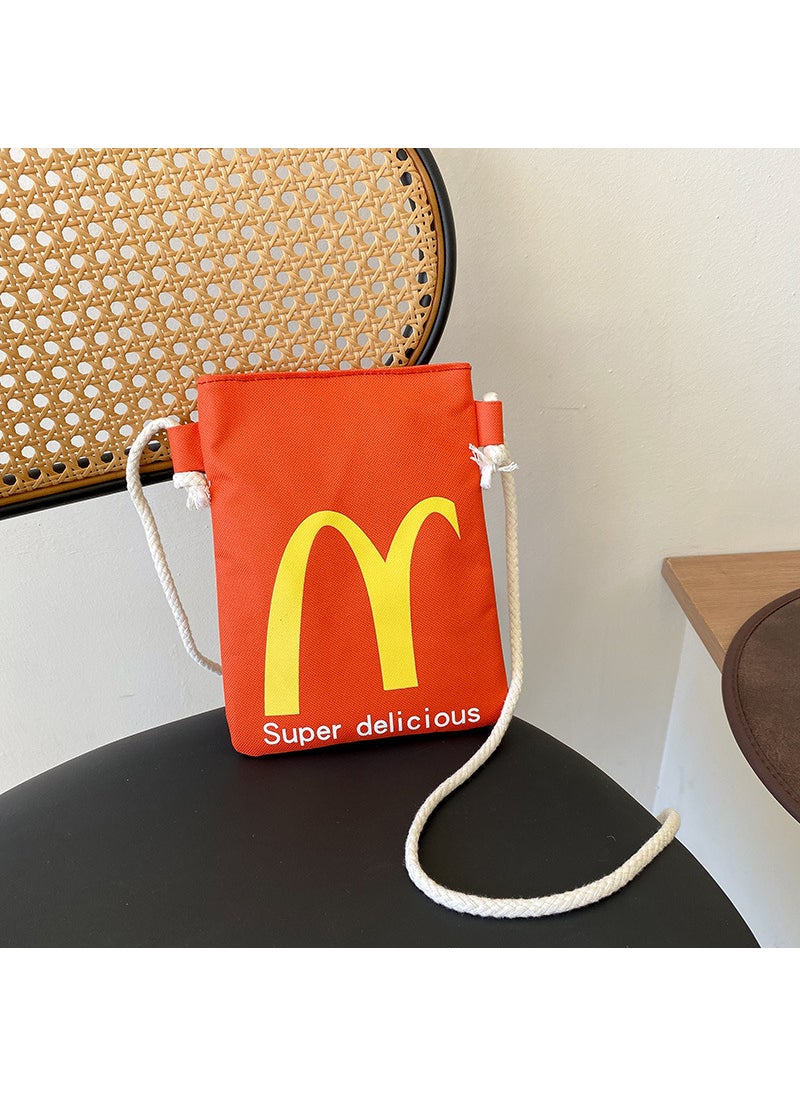 Generic - McDonalds Print Lunchbox Bucket Bag Casual Drawstring Shoulder Bag Upgraded Phone Pack Orange - Image 1
