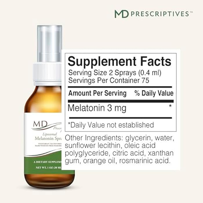 MD Prescriptives Liposomal Melatonin Dietary Supplement 3mg Spray - Enhanced Absorption to Help Encourage Restful, Regular Sleep - Suitable for Vegetarians - 75 Servings - 30 ml - Image 2