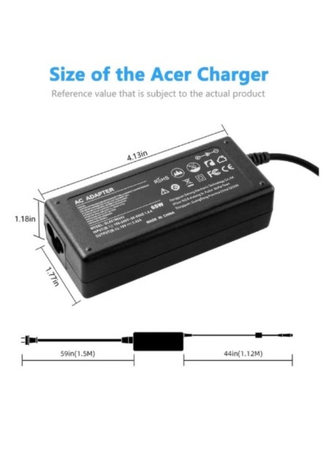 Terabyte 65W 19V/3.42A Compatible for Acer Laptop Charger Yellow Connector and Black Power Cord Tips (5.5x1.7mm) - Image 2