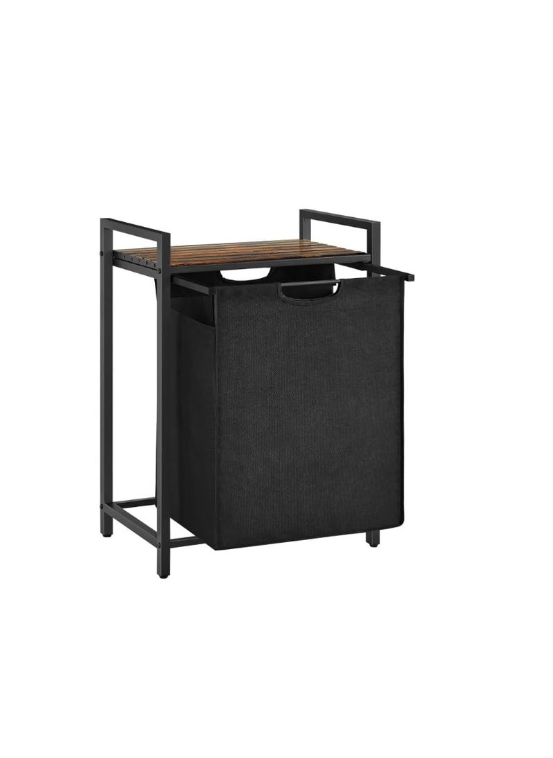 INDIDECOR INDIDECOR 2150 Laundry Basket Laundry Hamper PullOut and Removable Laundry Bag Shelf Metal Frame 65L 50 x 33 x 72 cm Rustic Brown and Black  - Image 1