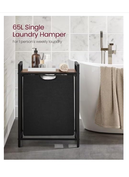 INDIDECOR INDIDECOR 2150 Laundry Basket Laundry Hamper PullOut and Removable Laundry Bag Shelf Metal Frame 65L 50 x 33 x 72 cm Rustic Brown and Black  - Image 3