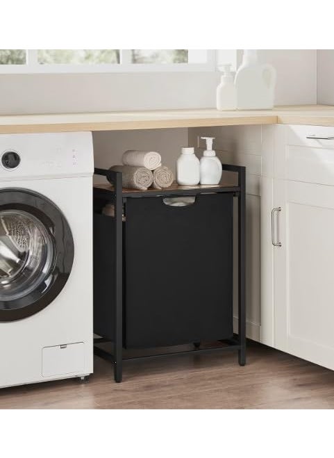 INDIDECOR INDIDECOR 2150 Laundry Basket Laundry Hamper PullOut and Removable Laundry Bag Shelf Metal Frame 65L 50 x 33 x 72 cm Rustic Brown and Black  - Image 2