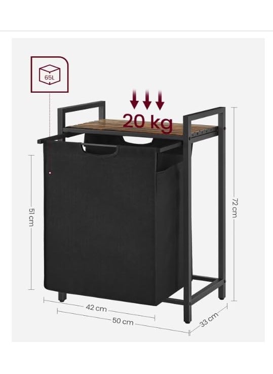 INDIDECOR INDIDECOR 2150 Laundry Basket Laundry Hamper PullOut and Removable Laundry Bag Shelf Metal Frame 65L 50 x 33 x 72 cm Rustic Brown and Black  - Image 5