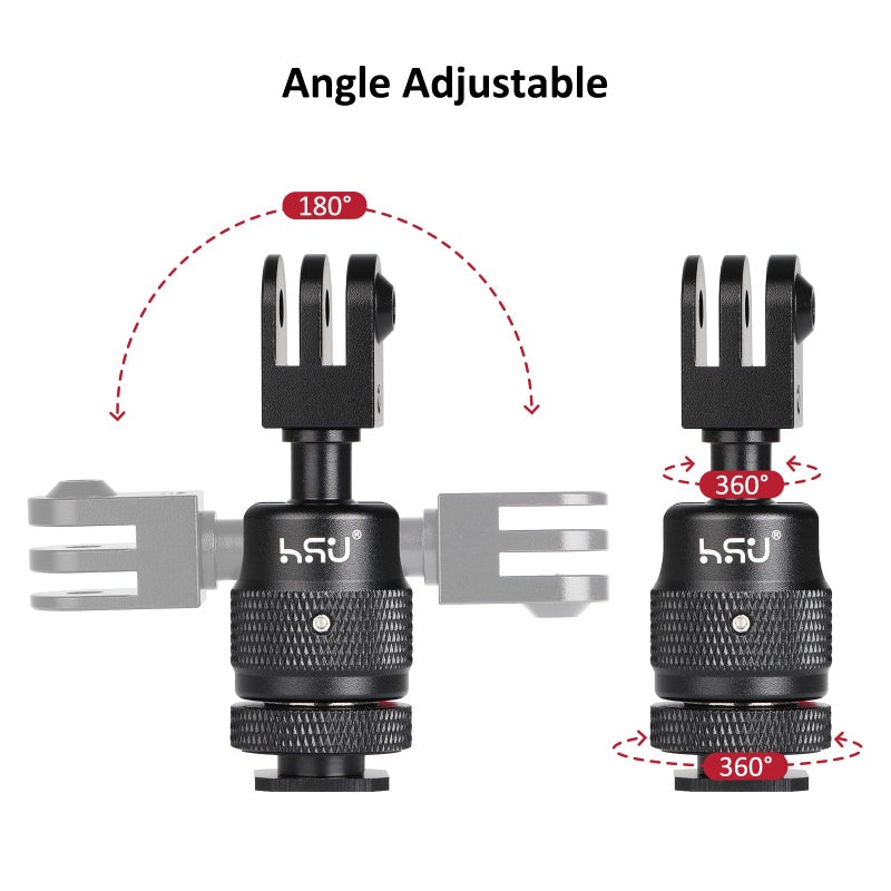 HSU Cold Shoe Mount Adapter, Aluminum 1/4â€-20 Screw Hole 360Â° Rotation Camera Tripod Mount for GoPro Hero 13/12/11/10/9/8/7/DJI Osmo Action, Applicable for Tripod Selfie Stick and DSLR Camera Flash - Image 4
