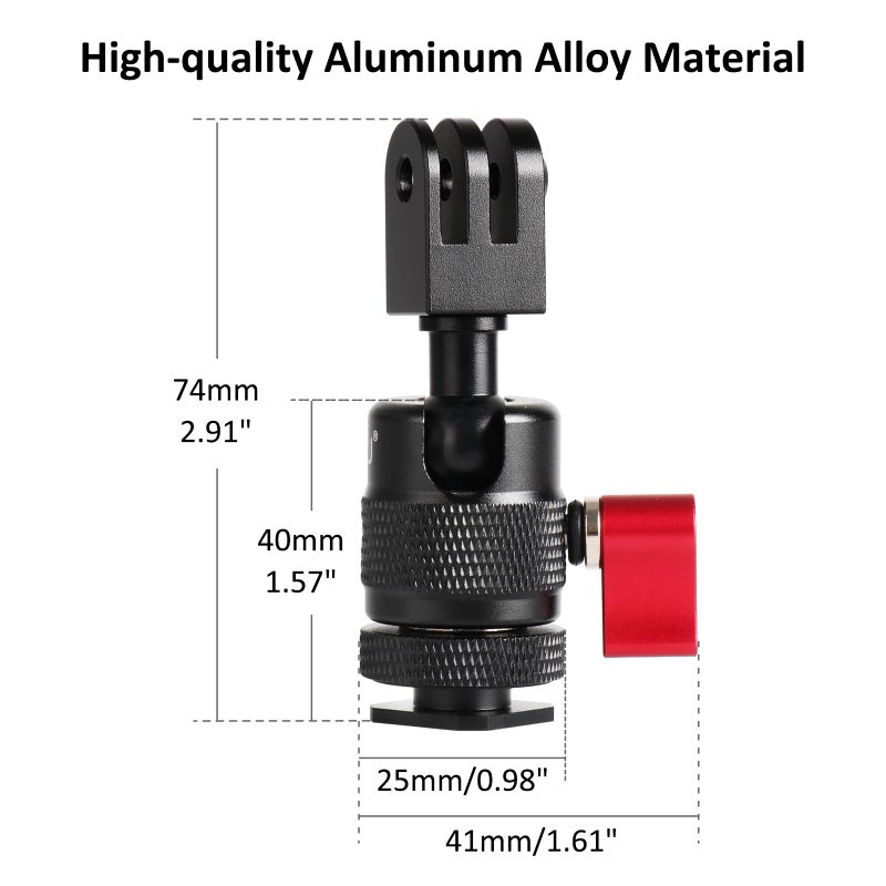 HSU Cold Shoe Mount Adapter, Aluminum 1/4â€-20 Screw Hole 360Â° Rotation Camera Tripod Mount for GoPro Hero 13/12/11/10/9/8/7/DJI Osmo Action, Applicable for Tripod Selfie Stick and DSLR Camera Flash - Image 5