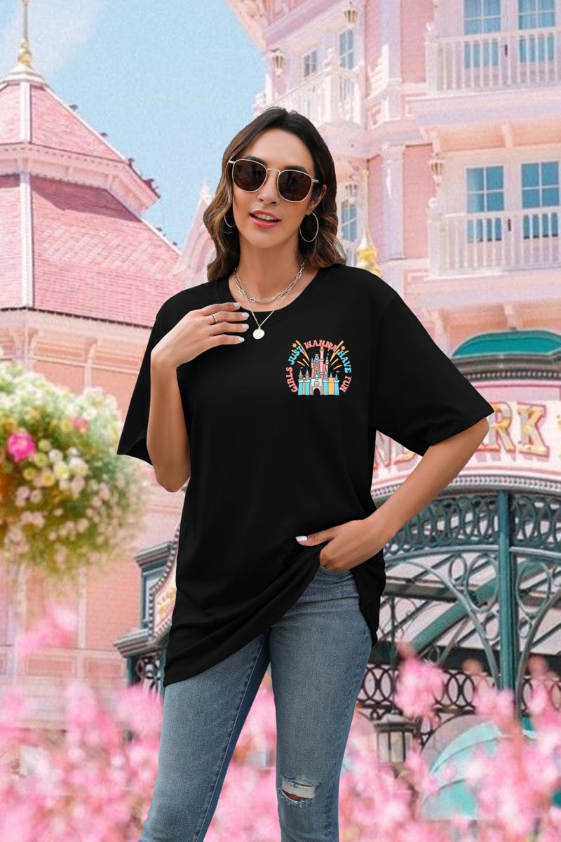 VILOVE Magic Kingdom Shirt Women Girls Just Wanna Have Fun Shirt Girls Trip T-Shirt Cute Magical Tee Summer Vacation Tops Black - Image 5