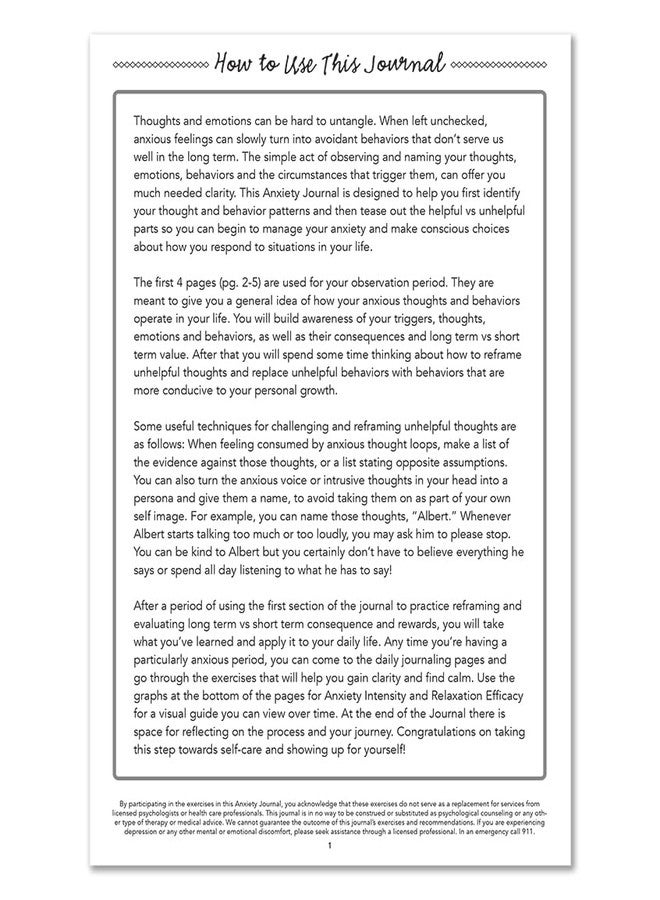 بوك فاكتوري دفتر يوميات القلق من BookFactory/تتبع روتين العناية الذاتية/تتبع محفزات التوتر والقلق - 100 صفحة، غلاف مقوى ناعم الملمس، 6 × 9 بوصات (صنع في الولايات المتحدة الأمريكية) - Image 2