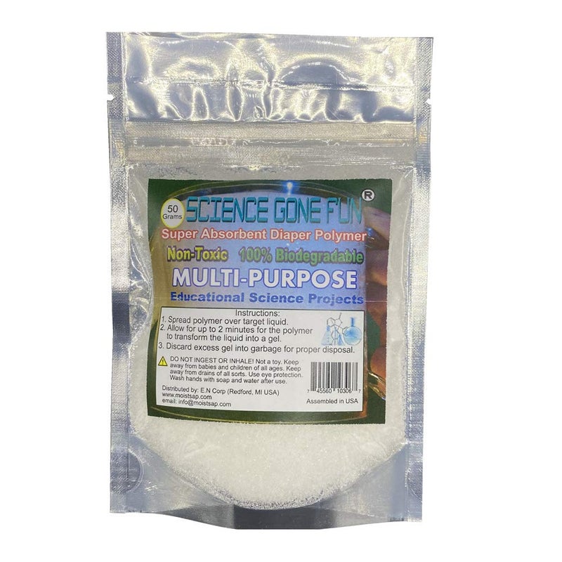 Science Gone Fun علم ممتع 50 جرام بوليمر سوبر ماص للحفاضات من صوديوم بولي أكريلات - Image 1