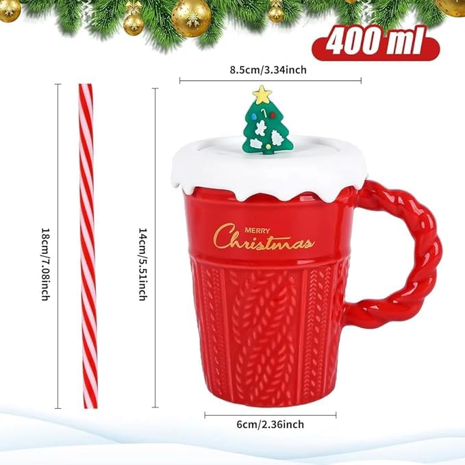 CORALTREE CORAL TREE Merry Christmas Ceramic Mug with Golden Reindeer Lid & Santa Spoon – Festive Gift -400 ml | Merry Christmas Gift Cup for Coffee Green Tea, Home & Office Use - Image 3