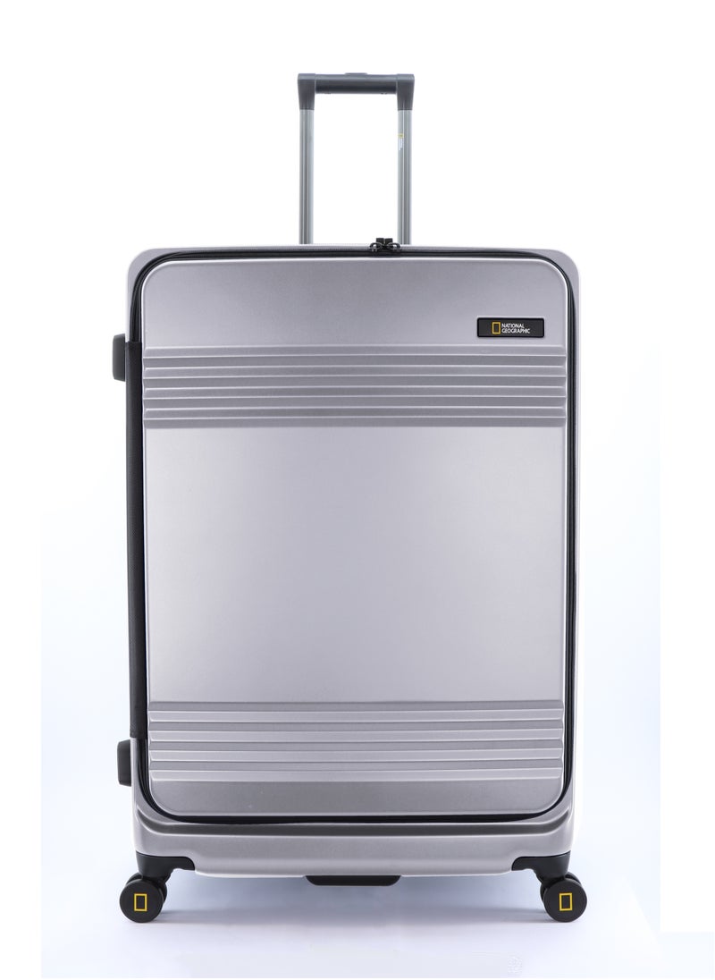 NATIONAL GEOGRAPHIC National Geographic Lodge Check-In Large Travel Suitcase, 100% PC Durable Lightweight Hard Shell Expandable Luggage, 4 Double Wheel, TSA Lock Trolley Bag Silver (71 cm/24 Inch).  - Image 1