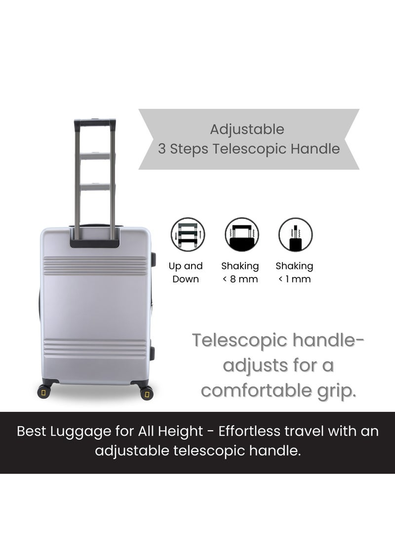 NATIONAL GEOGRAPHIC National Geographic Lodge Check-In Large Travel Suitcase, 100% PC Durable Lightweight Hard Shell Expandable Luggage, 4 Double Wheel, TSA Lock Trolley Bag Silver (71 cm/24 Inch).  - Image 4