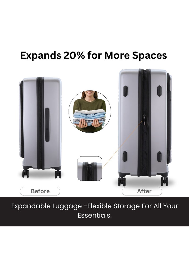 NATIONAL GEOGRAPHIC National Geographic Lodge Check-In Large Travel Suitcase, 100% PC Durable Lightweight Hard Shell Expandable Luggage, 4 Double Wheel, TSA Lock Trolley Bag Silver (71 cm/24 Inch).  - Image 5