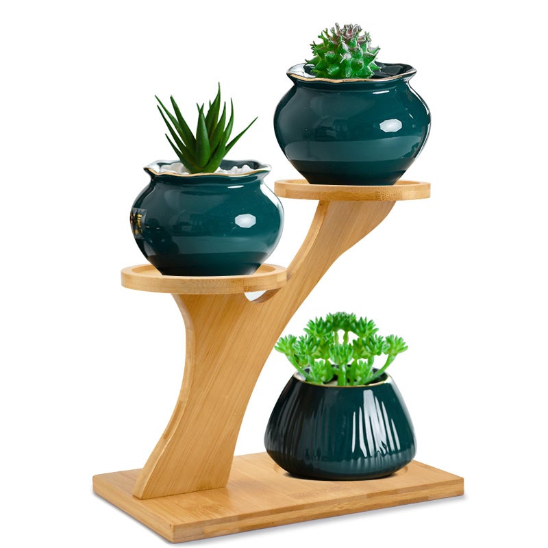 XXXFLOWER Bamboo Plant Stand 3 Tiers Indoor Succulent Windowsill Shelf  Small Tabletop Plant Holder for Home Office Living Room Bedroom Decoration 1pc