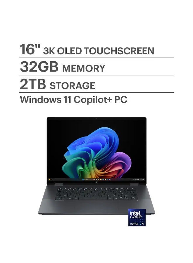 HP لابتوب أومني بوك إكس فليب كوبايلوت بلس 16 إنش 3K OLED باللمس، إنتل كور ألترا 9، 32 جيجابايت رام، 2 تيرابايت SSD، رسومات إنتل آرك، ويندوز 11، 120 هرتز - Image 1