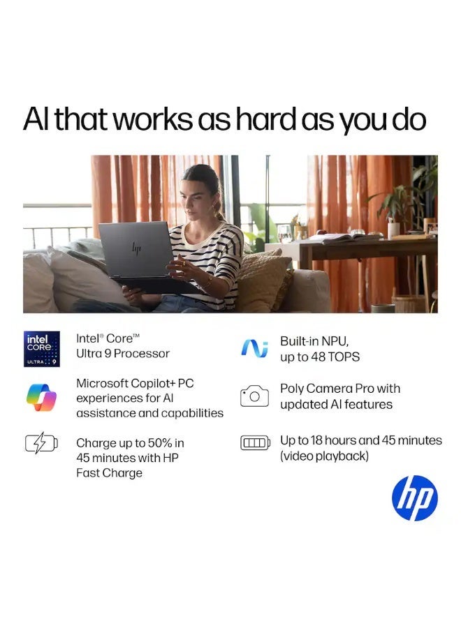HP لابتوب أومني بوك إكس فليب كوبايلوت بلس 16 إنش 3K OLED باللمس، إنتل كور ألترا 9، 32 جيجابايت رام، 2 تيرابايت SSD، رسومات إنتل آرك، ويندوز 11، 120 هرتز - Image 4