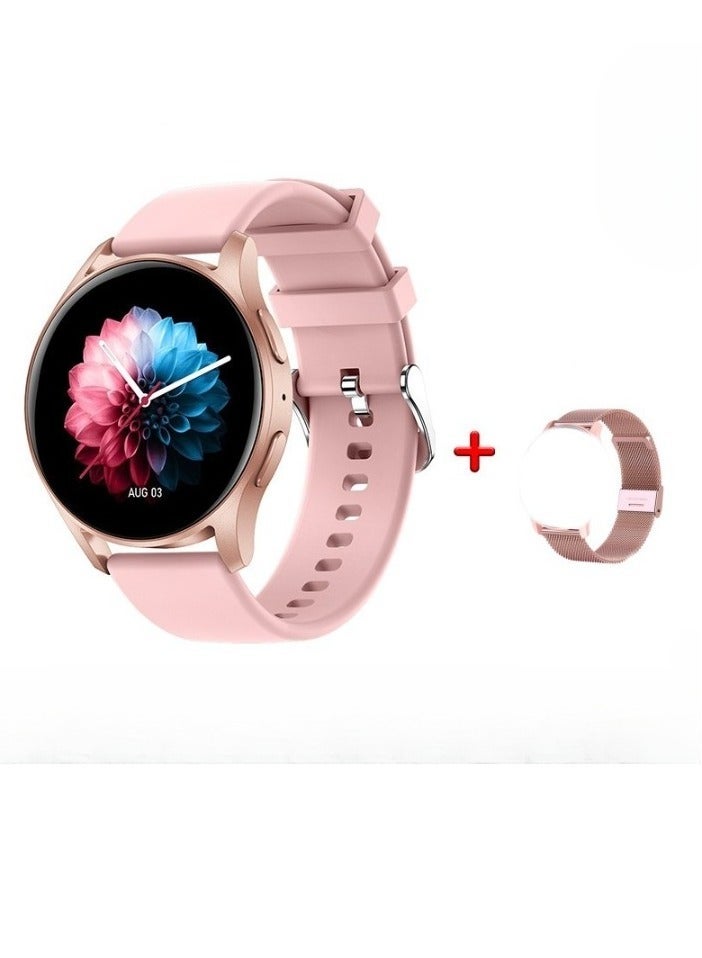 AI Voice Health Monitoring Smart Watch, Waterproof Bluetooth Call Smart Wrist Watch, Full Touch Screen Wireless Charging Fitness Watch With Carbon Fiber Case, (1pc, Silicone Pink Plus Steel Mesh Strap) - Image 1