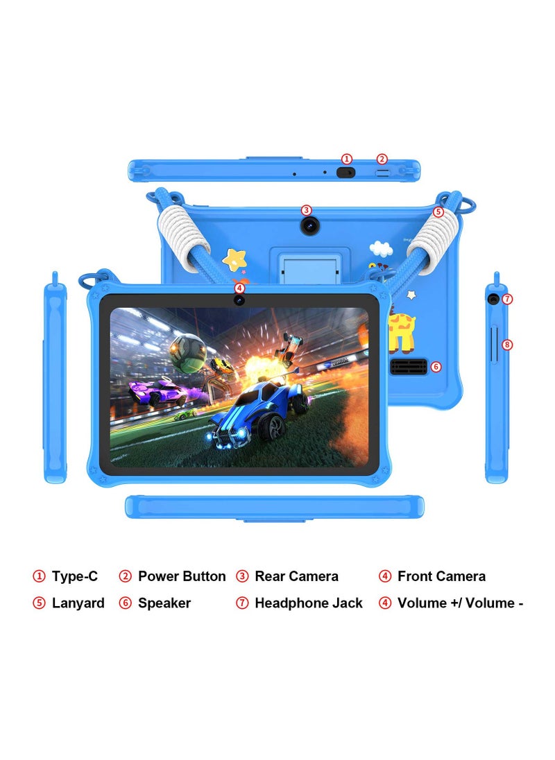 7 inch Android Tablet for Kids, WiFi Kids Tablet, 2GB+2GB RAM 32GB ROM Quad-Core Toddler Tablet with Shockproof Case, Bluetooth, WiFi, Parental Control, Dual Camera,  Educational Games (Blue)