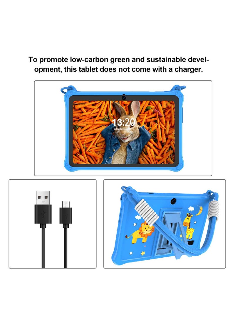 7 inch Android Tablet for Kids, WiFi Kids Tablet, 2GB+2GB RAM 32GB ROM Quad-Core Toddler Tablet with Shockproof Case, Bluetooth, WiFi, Parental Control, Dual Camera,  Educational Games (Blue)