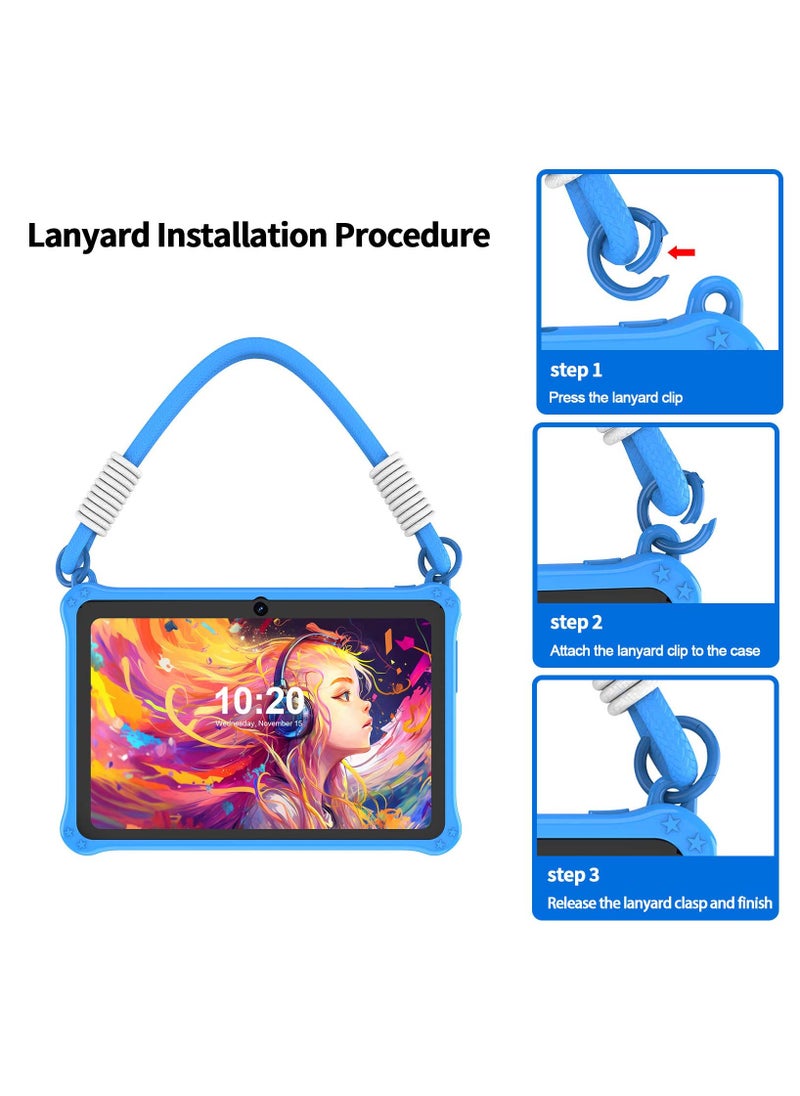 7 inch Android Tablet for Kids, WiFi Kids Tablet, 2GB+2GB RAM 32GB ROM Quad-Core Toddler Tablet with Shockproof Case, Bluetooth, WiFi, Parental Control, Dual Camera,  Educational Games (Blue)