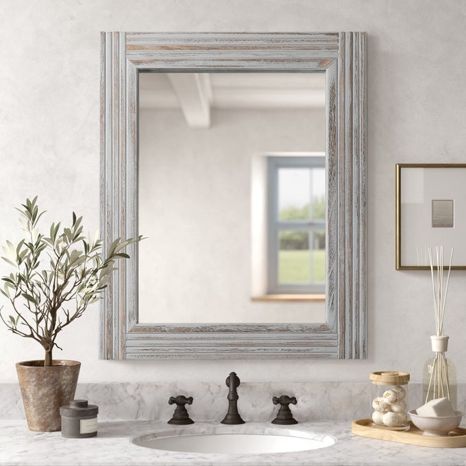 HANDMADE WOODEN SPLICED WALL MIRROR FOR BATHROOM RUSTIC FARMHOUSE VANITY MIRROR DCOR WALL ART SOLID WOOD FRAME VERTICAL OR HORIZONTAL HANGING
