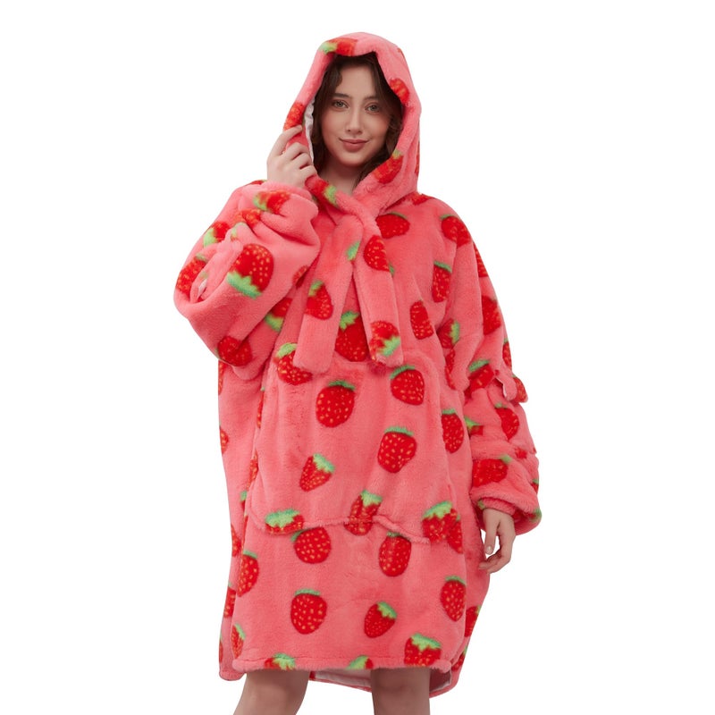 Viviland Viviland Blanket Hoodie Oversized Sweatshirt Super Soft Warm Comfortable Giant Pullover with Large Front Pocket Gifts for Women Girl Teenagers  Strawberry  - Image 1