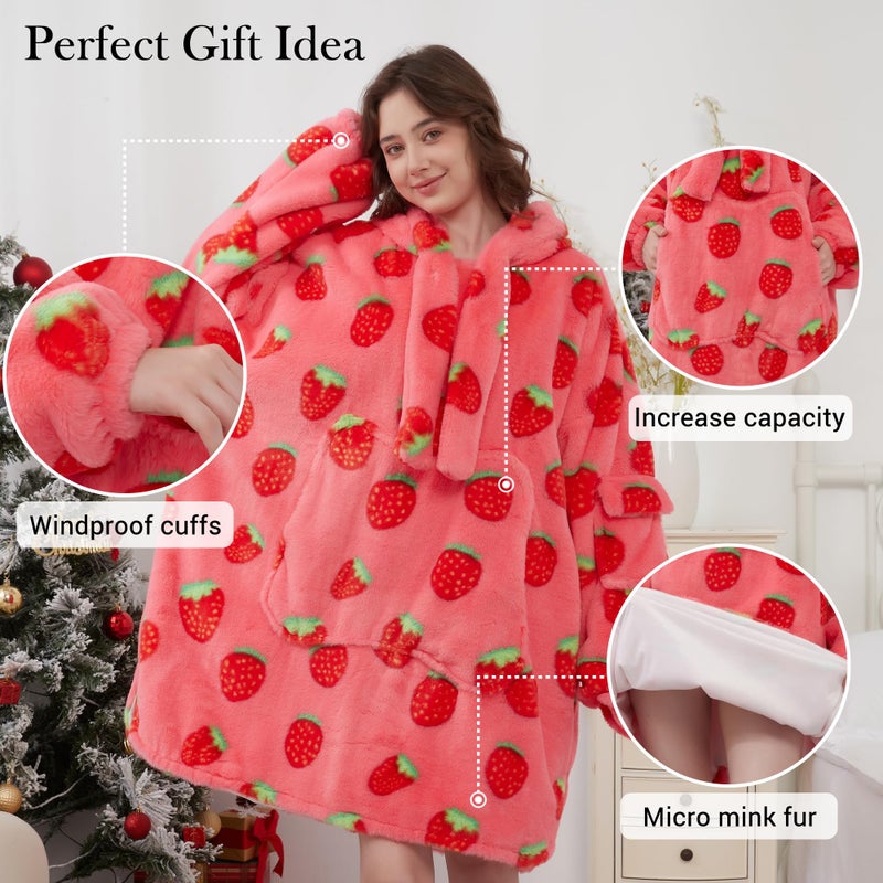Viviland Viviland Blanket Hoodie Oversized Sweatshirt Super Soft Warm Comfortable Giant Pullover with Large Front Pocket Gifts for Women Girl Teenagers  Strawberry  - Image 4