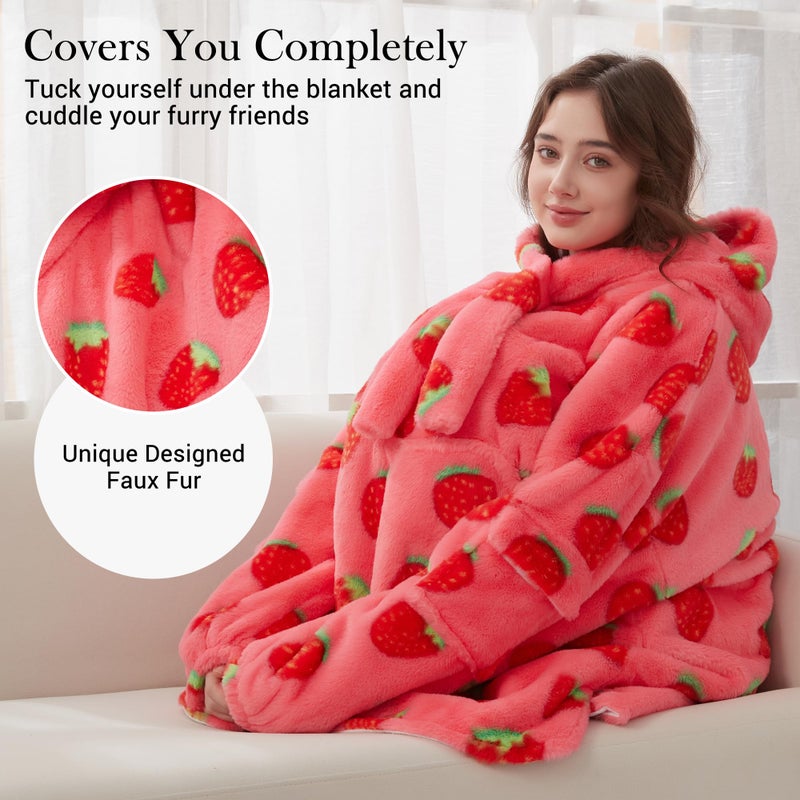 Viviland Viviland Blanket Hoodie Oversized Sweatshirt Super Soft Warm Comfortable Giant Pullover with Large Front Pocket Gifts for Women Girl Teenagers  Strawberry  - Image 2