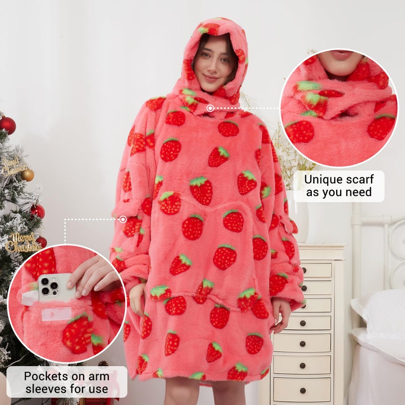 Viviland Viviland Blanket Hoodie Oversized Sweatshirt Super Soft Warm Comfortable Giant Pullover with Large Front Pocket Gifts for Women Girl Teenagers  Strawberry  - Image 5