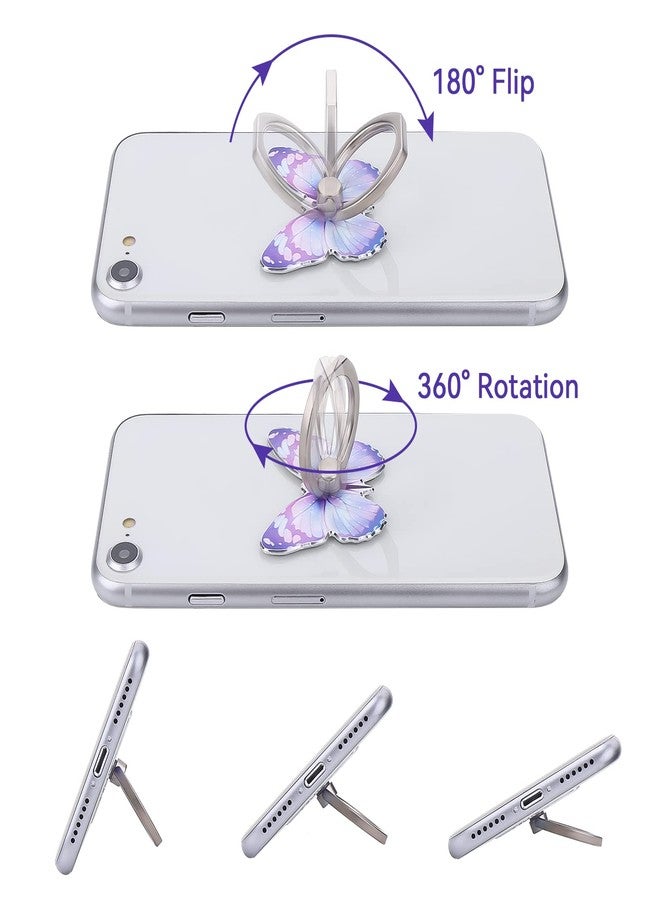 Cobee 3 Pcs Butterfly Cell Phone Ring Stand Holder, Cute Butterfly Pattern Painted Metal Finger Stand Kickstand 360°Rotation Phone Ring Holder Stand Ring Hand Grip with Knob Loop (Blue, Purple, Pink) - Image 3