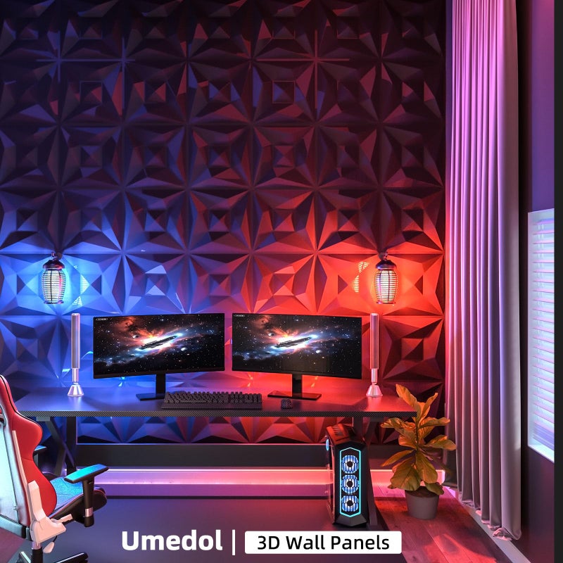 Umedol 40 PCS 3D Wall Panels for Interior Wall DÃ©cor Black 11.8"*11.8" Covering Panels, PVC Textured 3D Wall Tile for Living Room, Bedroom DIY Interior DÃ©cor - Image 5