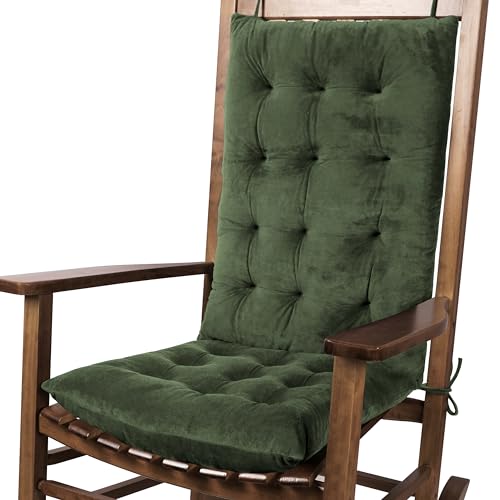 FlyGulls Rocking Chair Cushions Indoor Velvet Chair Pads High Back and Seat Cushion 2 Piece Set Green - Image 1