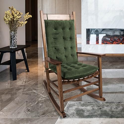 FlyGulls Rocking Chair Cushions Indoor Velvet Chair Pads High Back and Seat Cushion 2 Piece Set Green - Image 2
