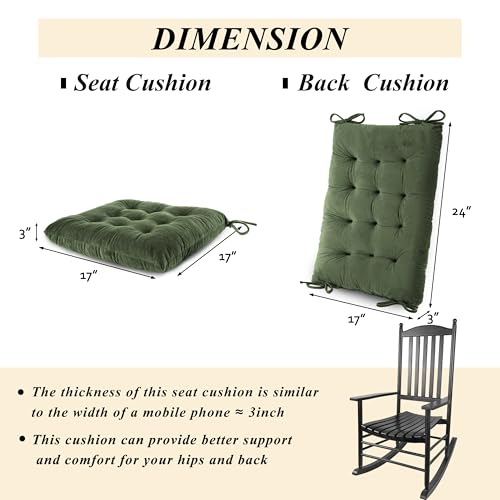 FlyGulls Rocking Chair Cushions Indoor Velvet Chair Pads High Back and Seat Cushion 2 Piece Set Green - Image 3