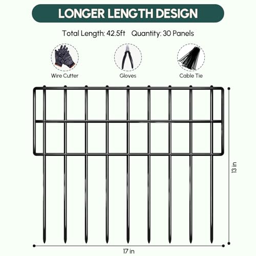 NANYEZH 42.5ft (L) x 13in (H) Garden Fence Animal Barrier, 30 Panels No Dig Fence for Dogs, 1.35in Gap Rustproof Metal Decorative Garden Fencing, Anti Digging Barrier Ground Defense Border for Outdoor, Yard - Image 3