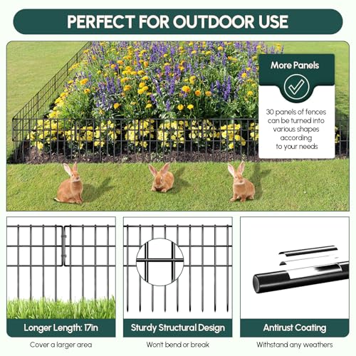 NANYEZH 42.5ft (L) x 13in (H) Garden Fence Animal Barrier, 30 Panels No Dig Fence for Dogs, 1.35in Gap Rustproof Metal Decorative Garden Fencing, Anti Digging Barrier Ground Defense Border for Outdoor, Yard - Image 4