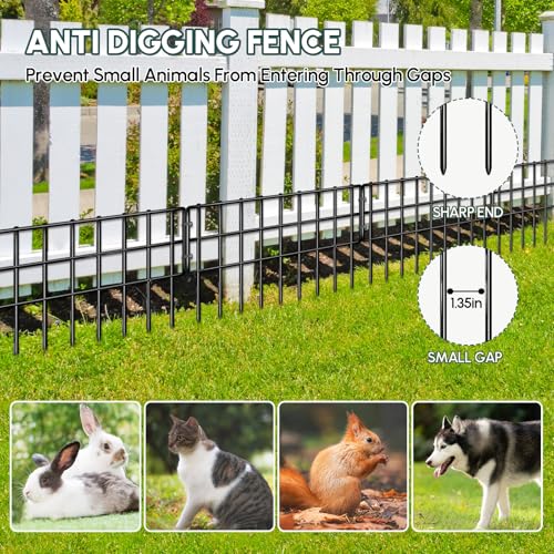 NANYEZH 42.5ft (L) x 13in (H) Garden Fence Animal Barrier, 30 Panels No Dig Fence for Dogs, 1.35in Gap Rustproof Metal Decorative Garden Fencing, Anti Digging Barrier Ground Defense Border for Outdoor, Yard - Image 5