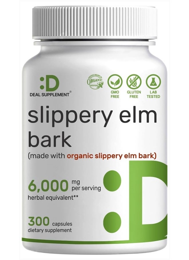 DEAL SUPPLEMENT Slippery Elm Capsules, 6,000mg Per Serving – 300 Pills, Made with Organic Inner Bark Powder Extract – Natural Herb for Soothing Throat & Digestive Support – Non-GMO  - Image 1