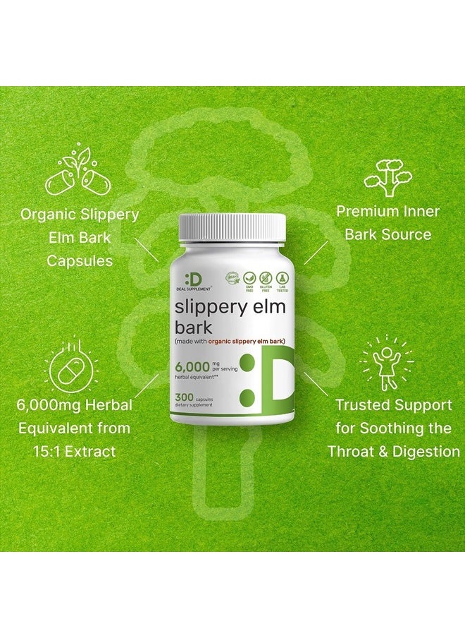DEAL SUPPLEMENT Slippery Elm Capsules, 6,000mg Per Serving – 300 Pills, Made with Organic Inner Bark Powder Extract – Natural Herb for Soothing Throat & Digestive Support – Non-GMO  - Image 4