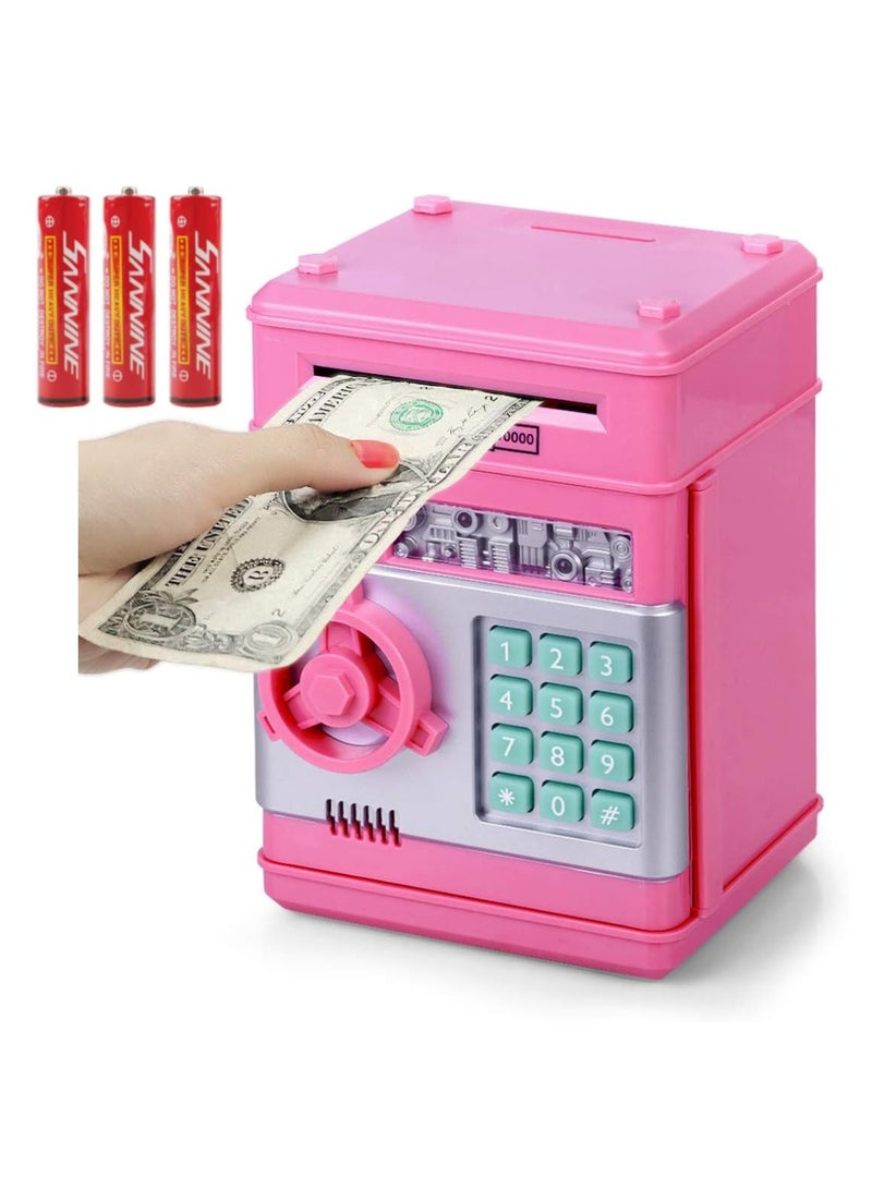 Digi Core حصالة نقود معدنية، حصالة نقود إلكترونية، حصالة نقود للأطفال، حصالة نقود إلكترونية آمنة، صندوق توفير نقود محمي بكلمة مرور، ماكينات صرف آلي للعملات المعدنية والنقدية، ألعاب هدايا، صندوق عملات معدنية مع بطاريات، وردي - Image 1