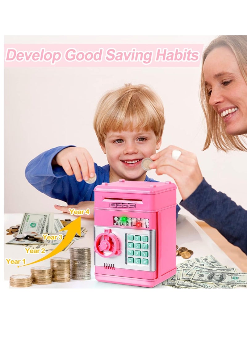 Digi Core حصالة نقود معدنية، حصالة نقود إلكترونية، حصالة نقود للأطفال، حصالة نقود إلكترونية آمنة، صندوق توفير نقود محمي بكلمة مرور، ماكينات صرف آلي للعملات المعدنية والنقدية، ألعاب هدايا، صندوق عملات معدنية مع بطاريات، وردي - Image 2