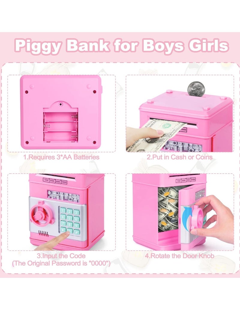 Digi Core حصالة نقود معدنية، حصالة نقود إلكترونية، حصالة نقود للأطفال، حصالة نقود إلكترونية آمنة، صندوق توفير نقود محمي بكلمة مرور، ماكينات صرف آلي للعملات المعدنية والنقدية، ألعاب هدايا، صندوق عملات معدنية مع بطاريات، وردي - Image 3