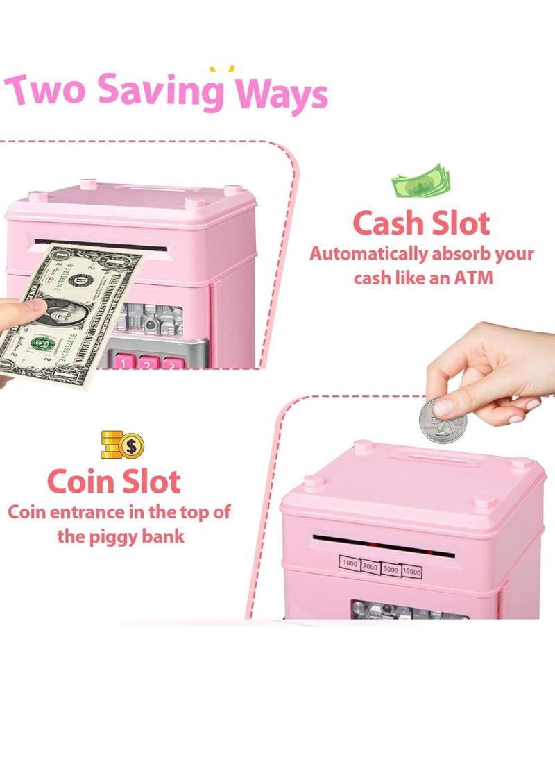 Digi Core حصالة نقود معدنية، حصالة نقود إلكترونية، حصالة نقود للأطفال، حصالة نقود إلكترونية آمنة، صندوق توفير نقود محمي بكلمة مرور، ماكينات صرف آلي للعملات المعدنية والنقدية، ألعاب هدايا، صندوق عملات معدنية مع بطاريات، وردي - Image 5