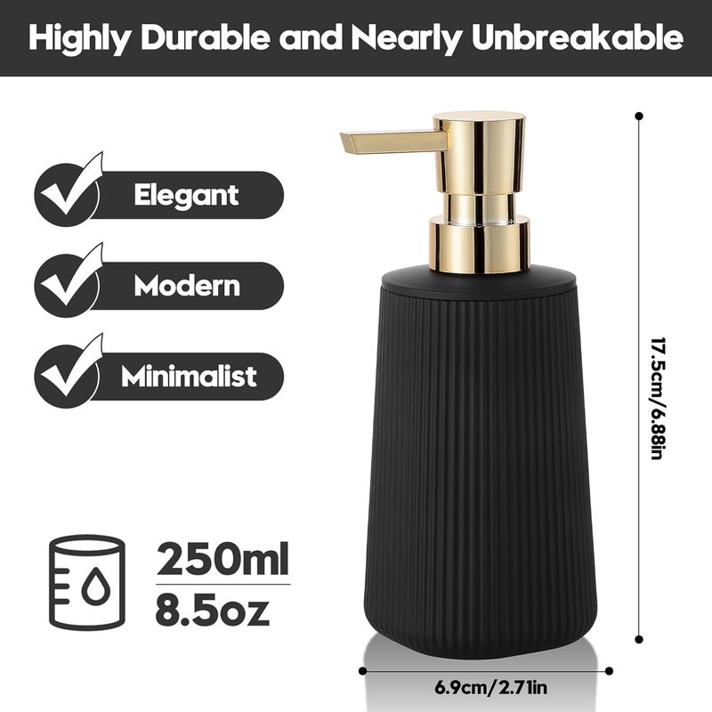 YAUKPH Small Soap Dispenser for Bathroom and Kitchen, Modern Farmhouse Striped Style Plastic Hand Soap Dish Soap Dispenser with Pump Matte Black and Gold - Image 5