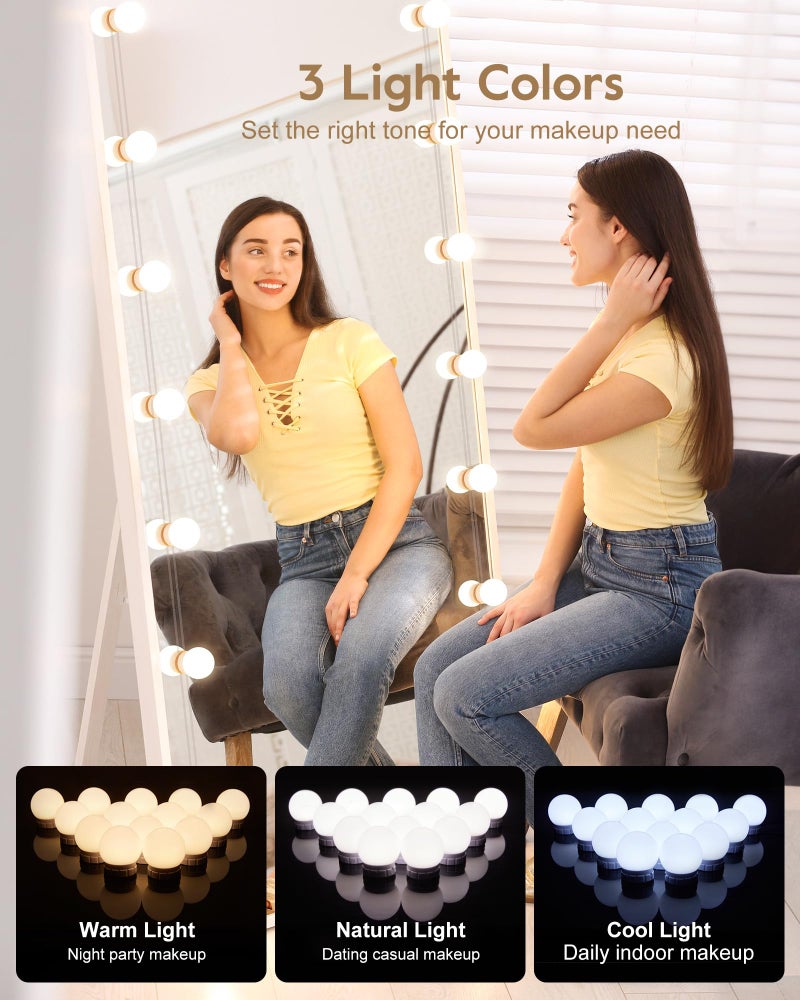 Brightown 14 Bulb Dimmable Hollywood Makeup Mirror Lights, 22Ft Adjustable Vanity Lighting Fixtures for Full Length Mirror (Mirror Not Included) - Image 2
