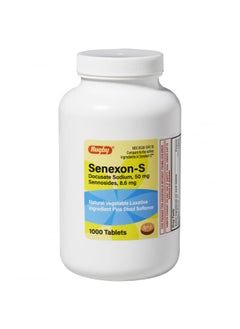 RUGBY LABORATORIES Rugby Senexon-S Natural Vegetable Laxative Plus Stool Softener - Docusate Sodium, 50 mg - Sennosides, 8.6 mg - 1000 Tablets 